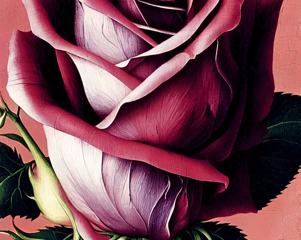 Detailed Illustration of Vibrant Pink and Red Rose with Green Stem