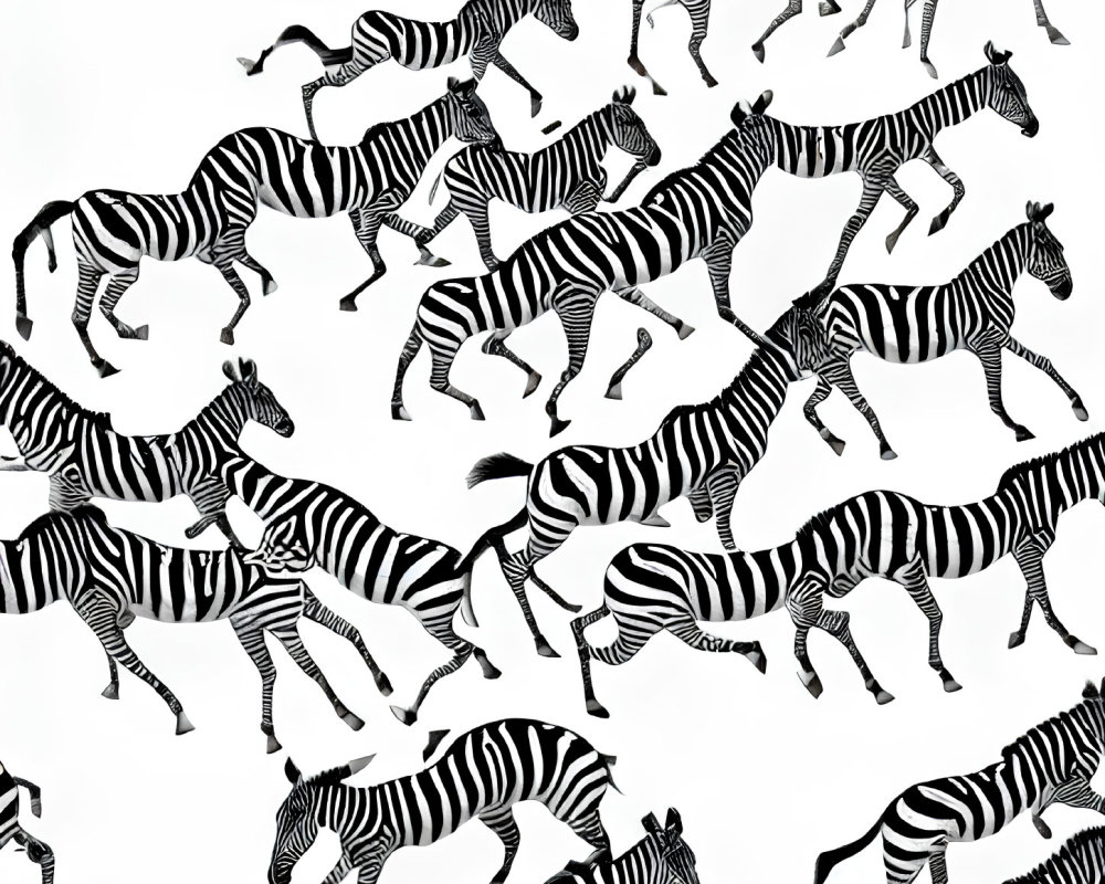 Illustrated Zebras in Various Poses on White Background