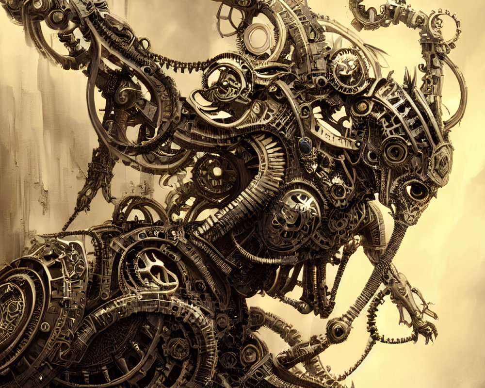 Detailed Steampunk Mechanical Bull Illustration with Gears and Metalwork