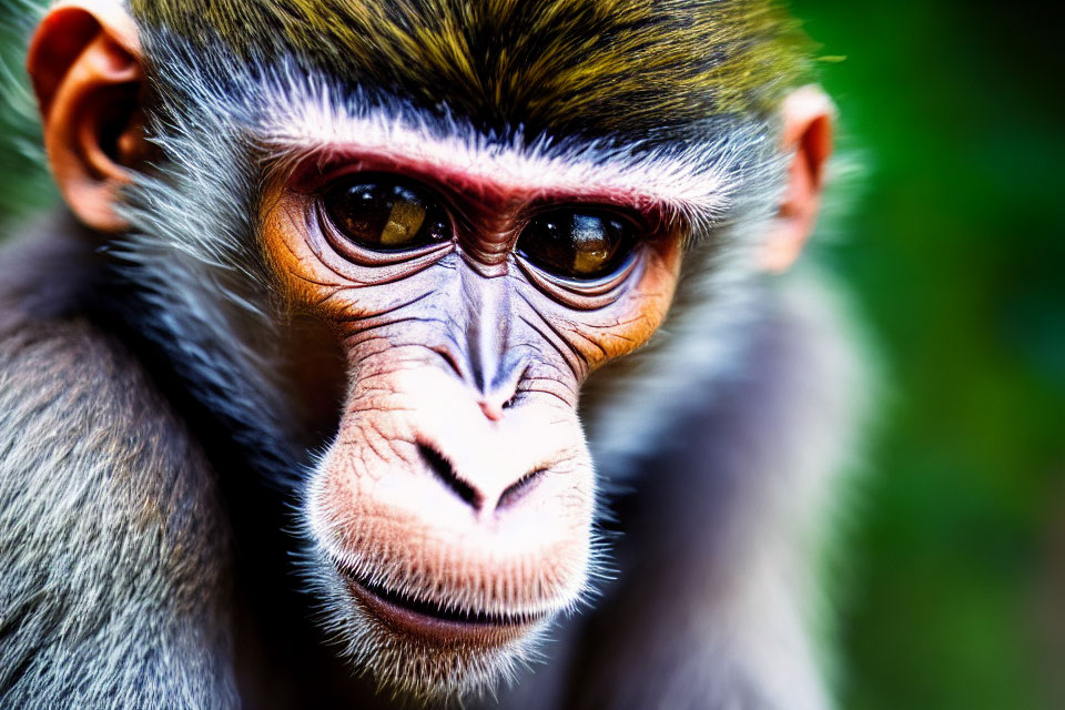 Detailed Close-Up of Thoughtful Young Baboon with Bright Eyes