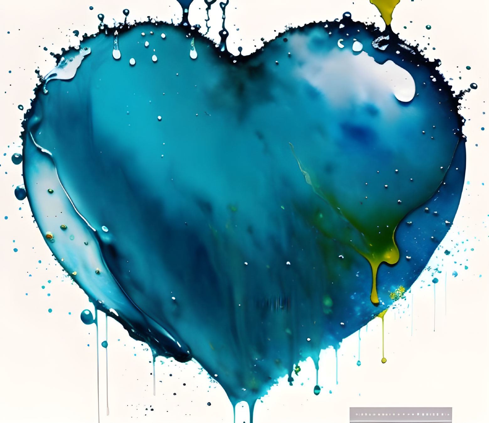 Colorful Blue and Green Paint Splatter Heart on White Background