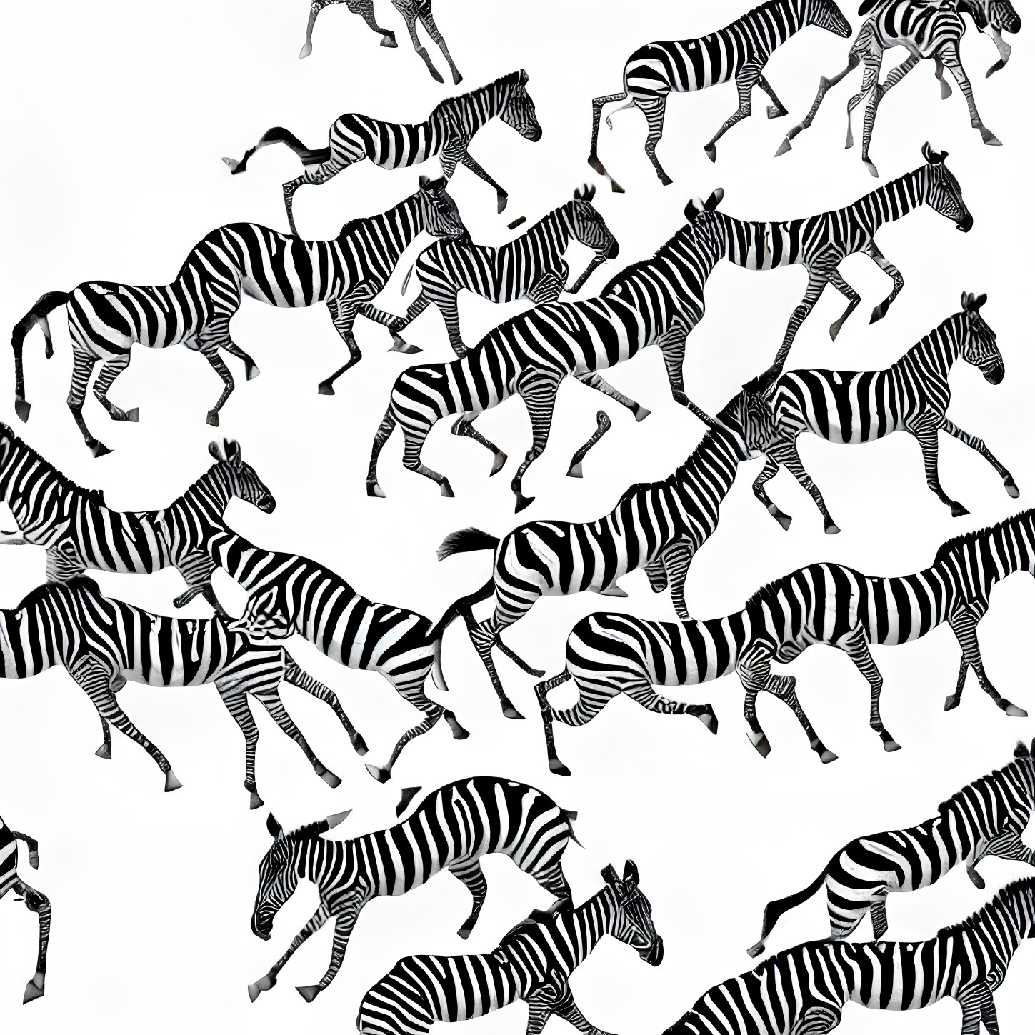 Illustrated Zebras in Various Poses on White Background