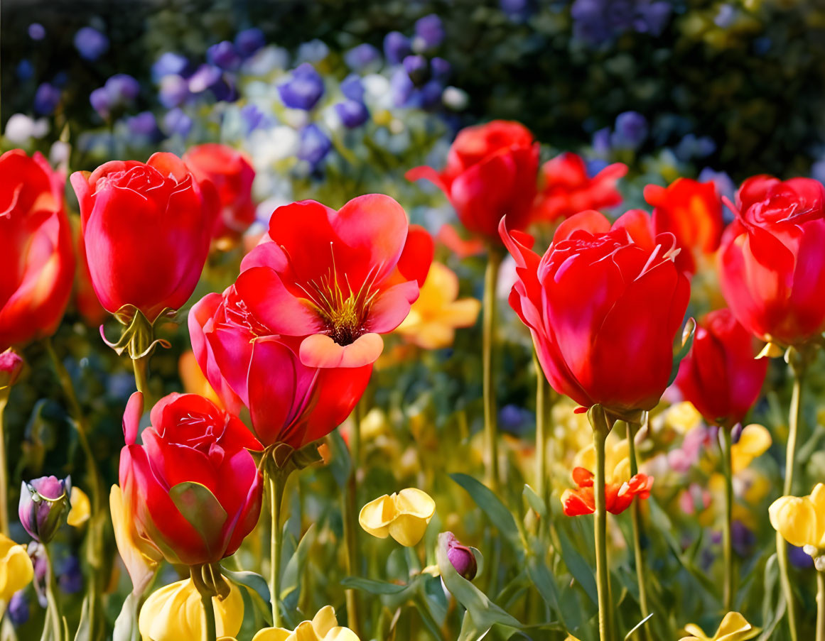 Colorful Blooming Tulips and Flowers in Lush Garden Display