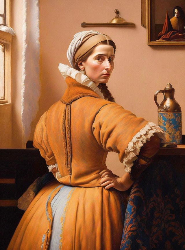 17th-Century Dutch Woman in Vintage Setting