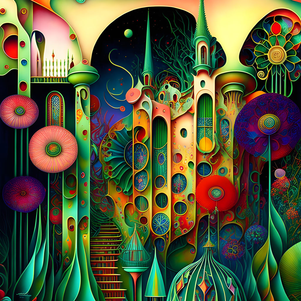 Colorful Psychedelic Artwork of Fantastical Landscape