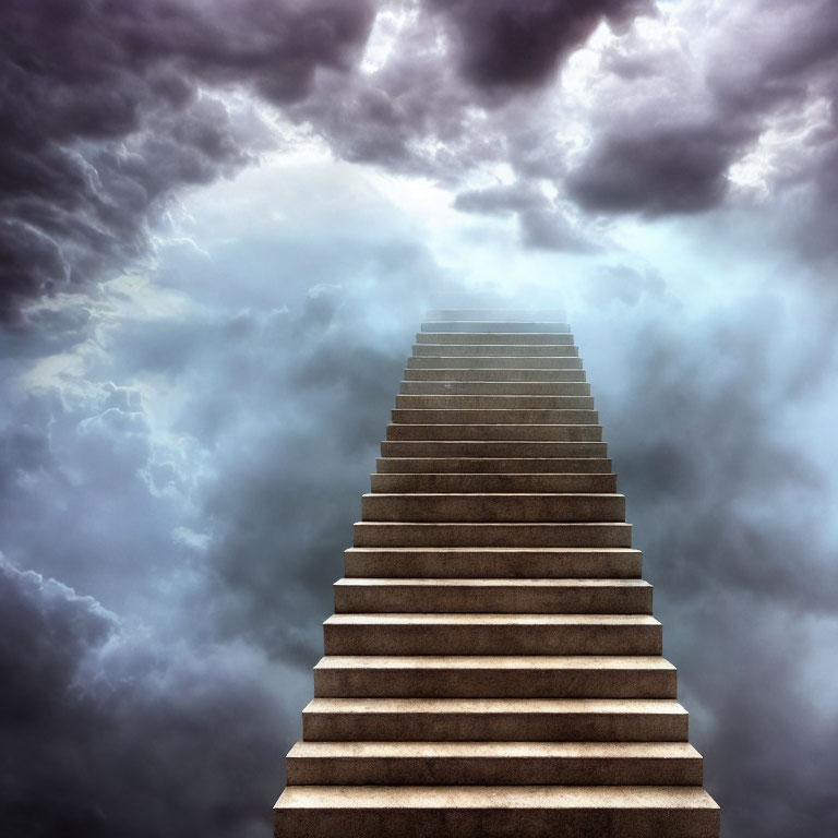 Stone Staircase Ascending Under Dark Stormy Sky