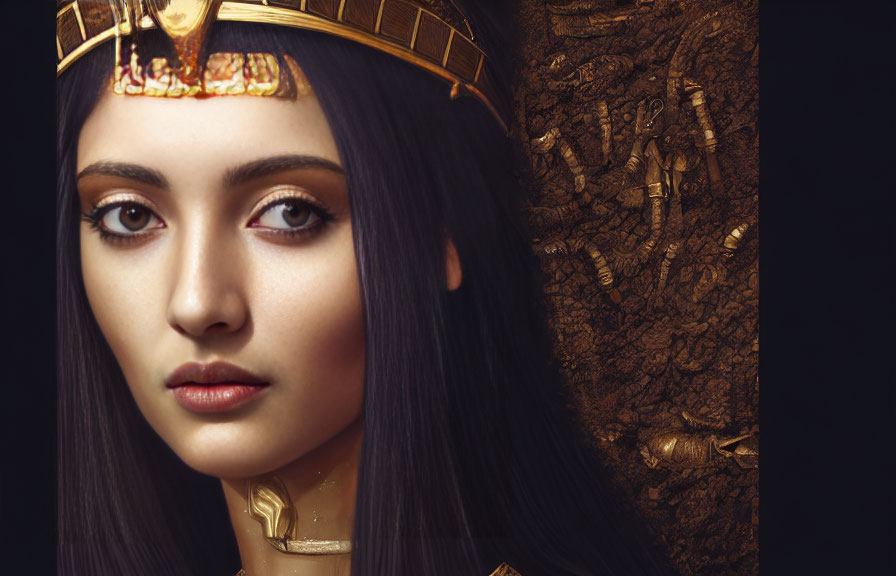 Striking Woman in Egyptian Headdress on Gold Background