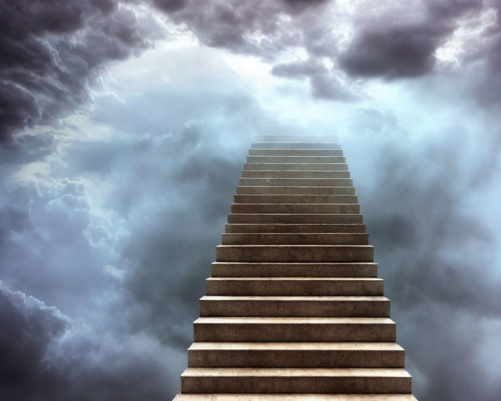 Stone Staircase Ascending Under Dark Stormy Sky