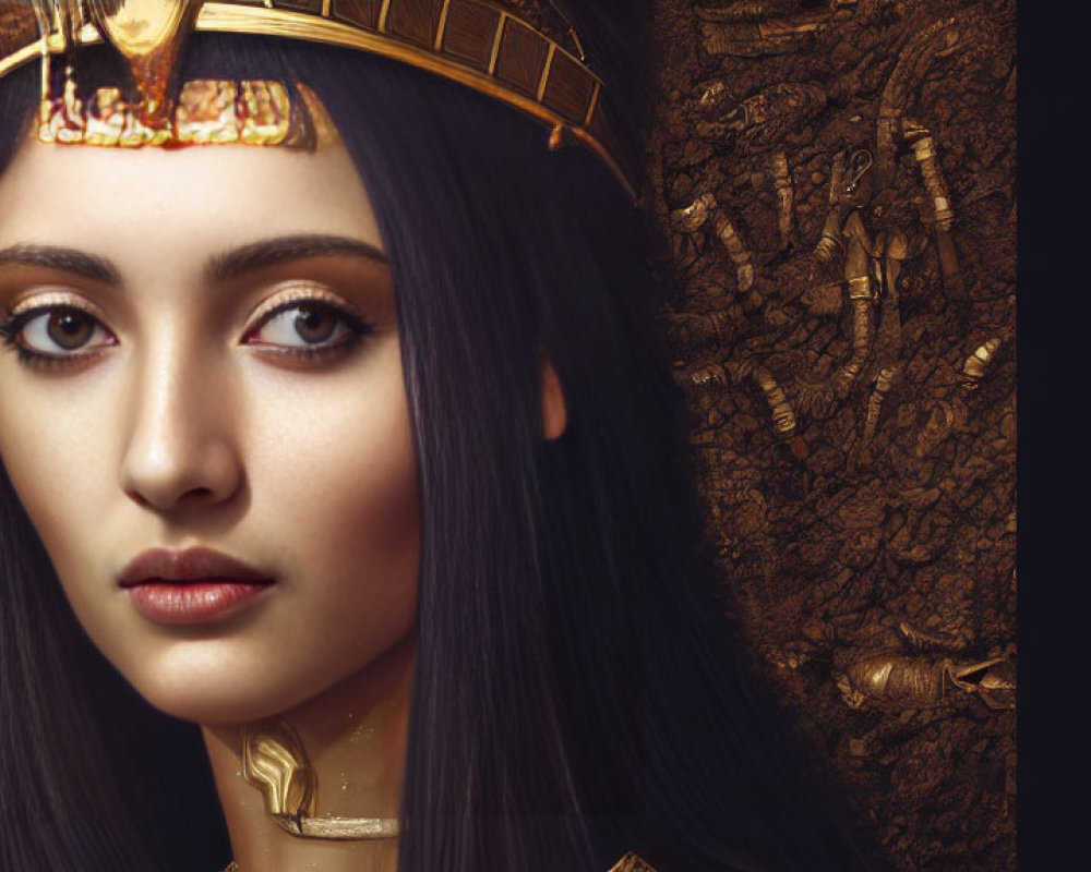 Striking Woman in Egyptian Headdress on Gold Background