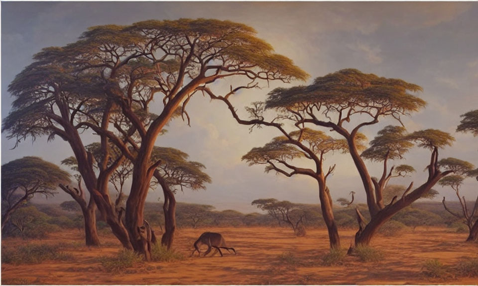 Savanna Landscape with Acacia Trees and Antelope