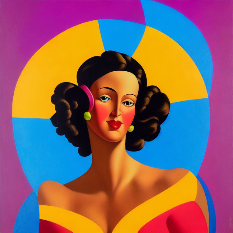 Colorful Geometric Portrait of Woman with Bold Primary Accents