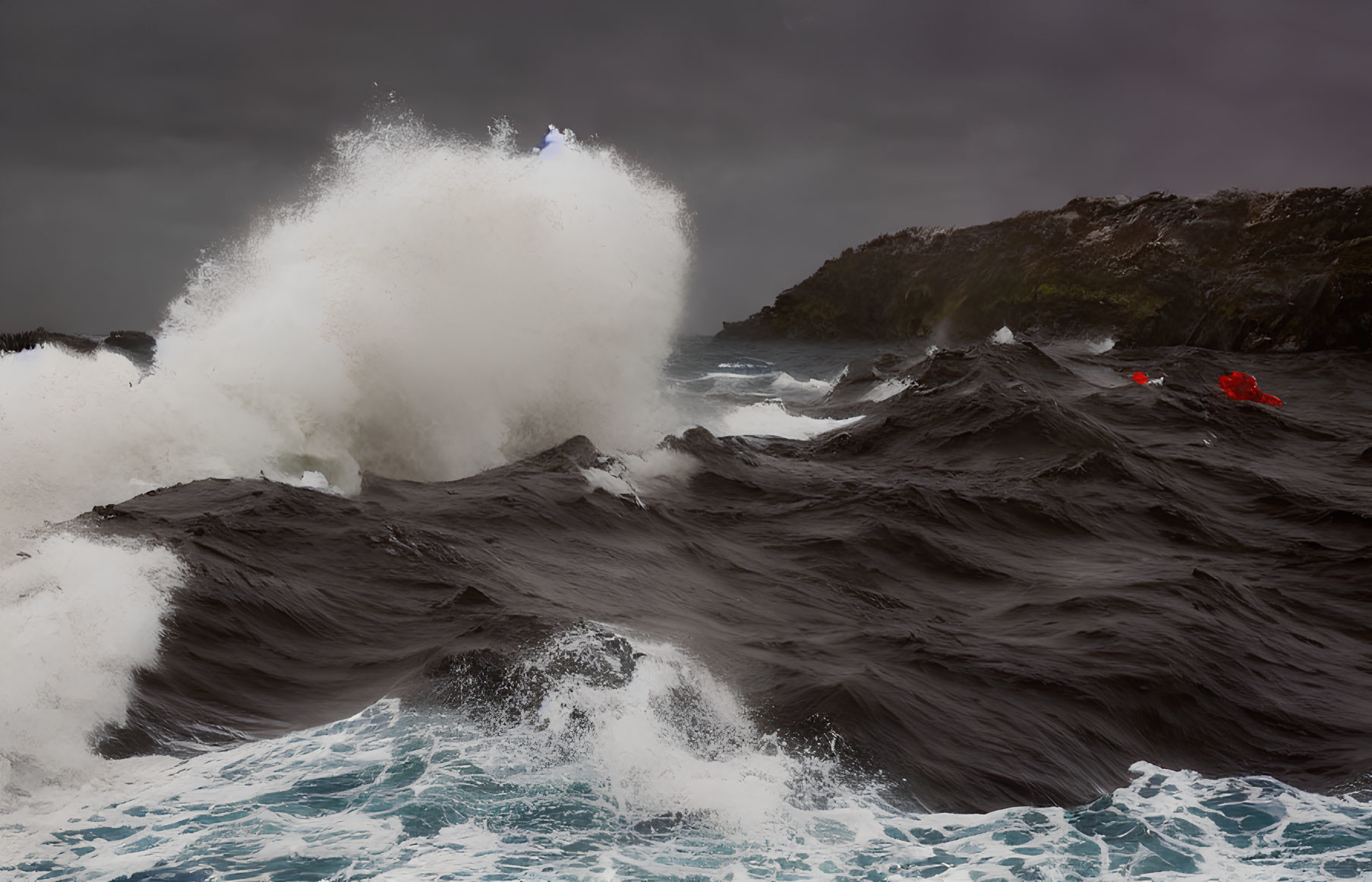 Stormy Sea with Kayakers Navigating Dark Waves