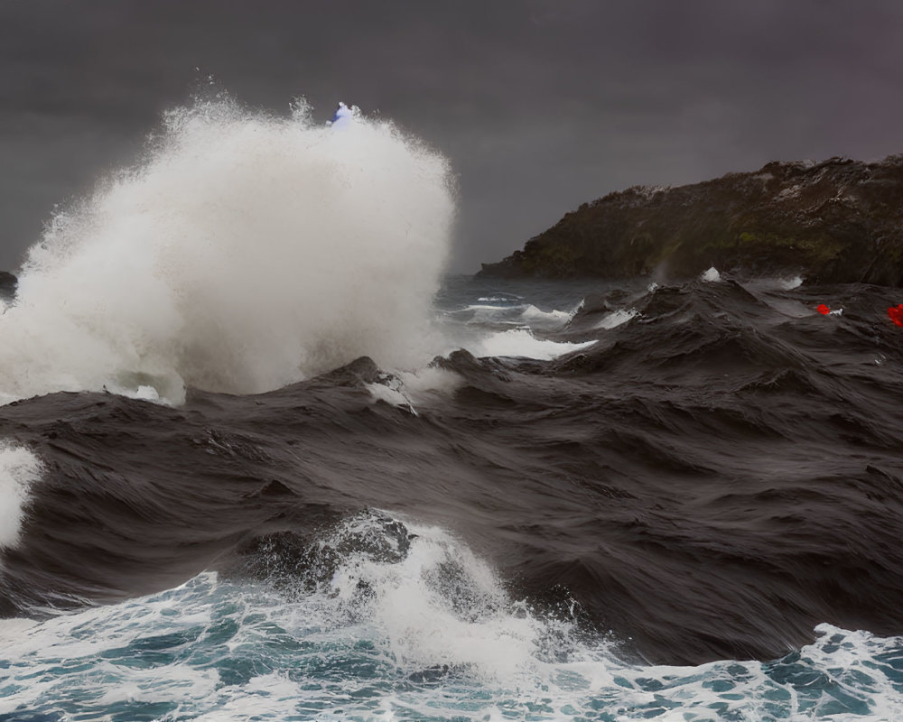 Stormy Sea with Kayakers Navigating Dark Waves