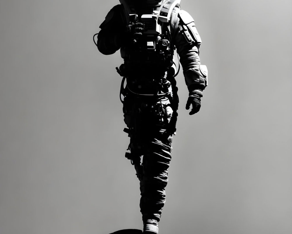 Astronaut in space suit silhouette against gradient gray background