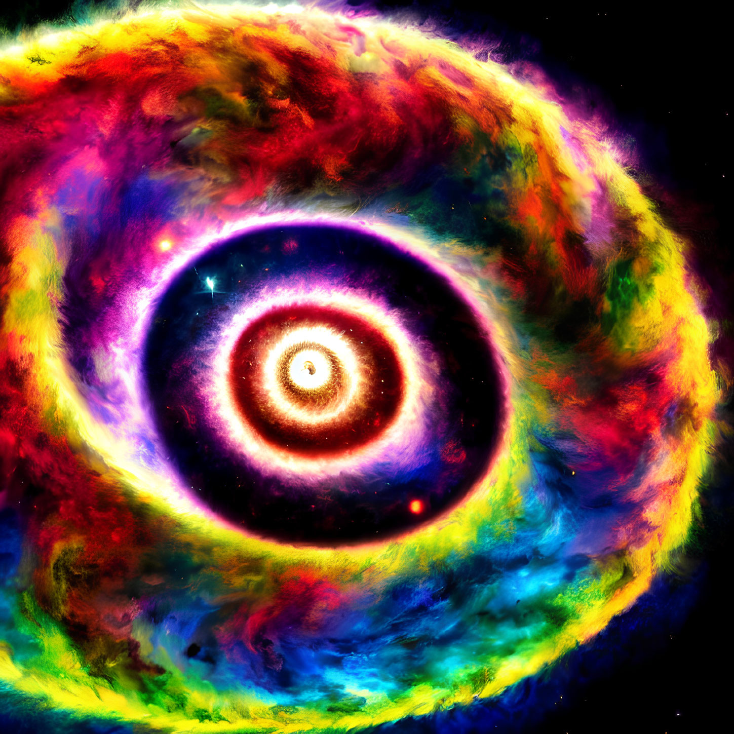 Colorful Cosmic Swirl in Neon Hues: Pink, Blue, Yellow, Purple