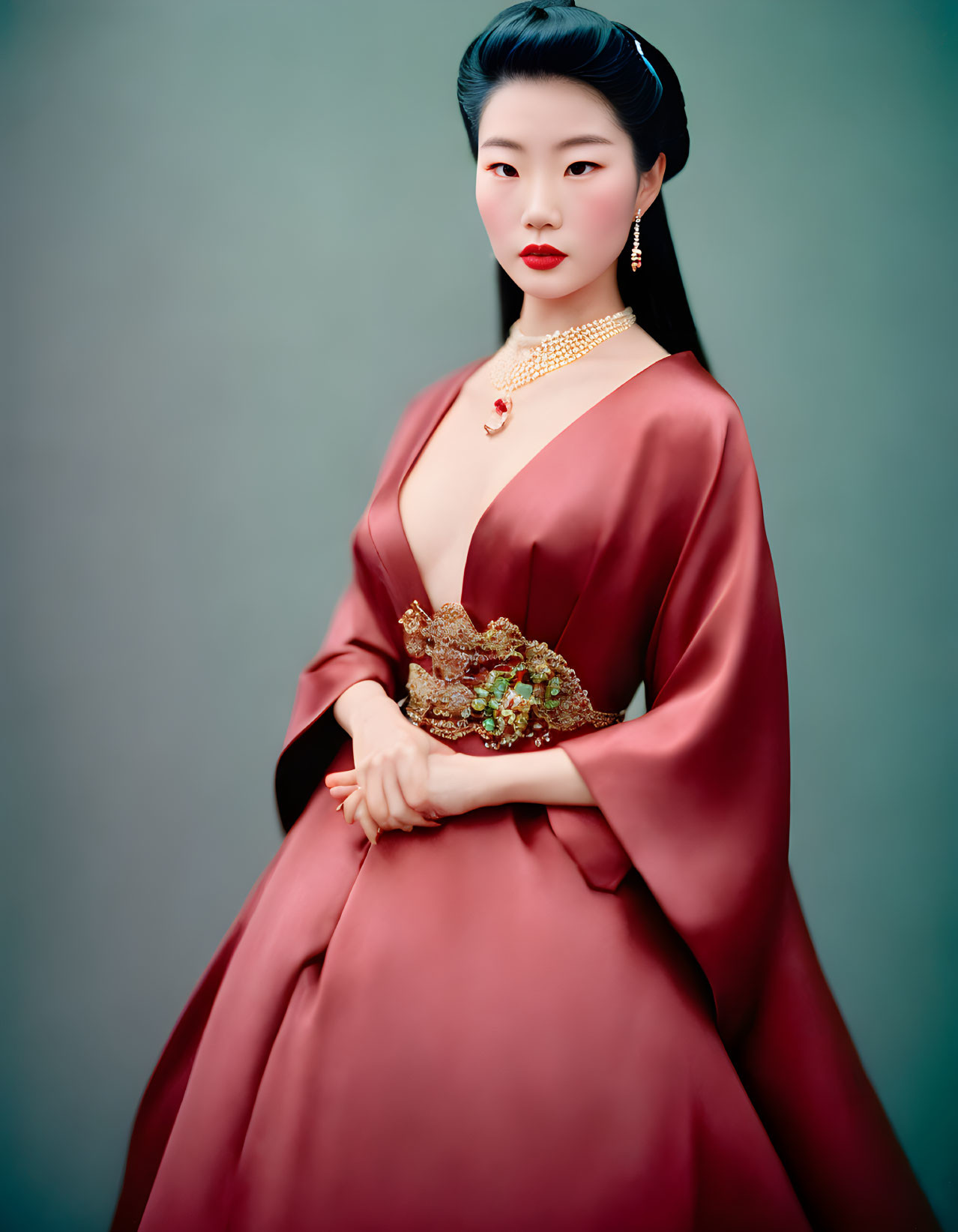 Traditional Korean Attire Woman with Elegant Hairstyle Pose