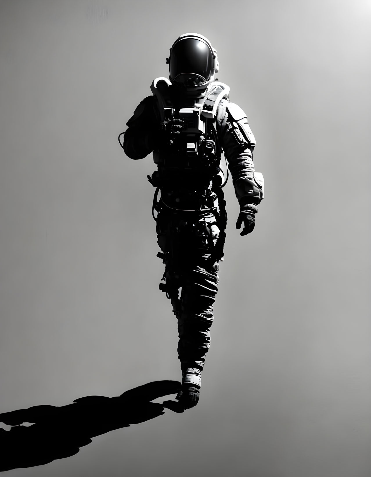 Astronaut in space suit silhouette against gradient gray background