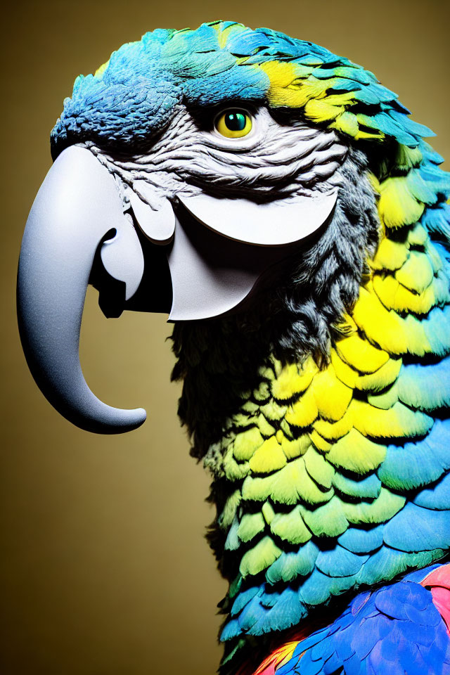 Vibrant Blue, Green, and Yellow Parrot with Detailed Feathers