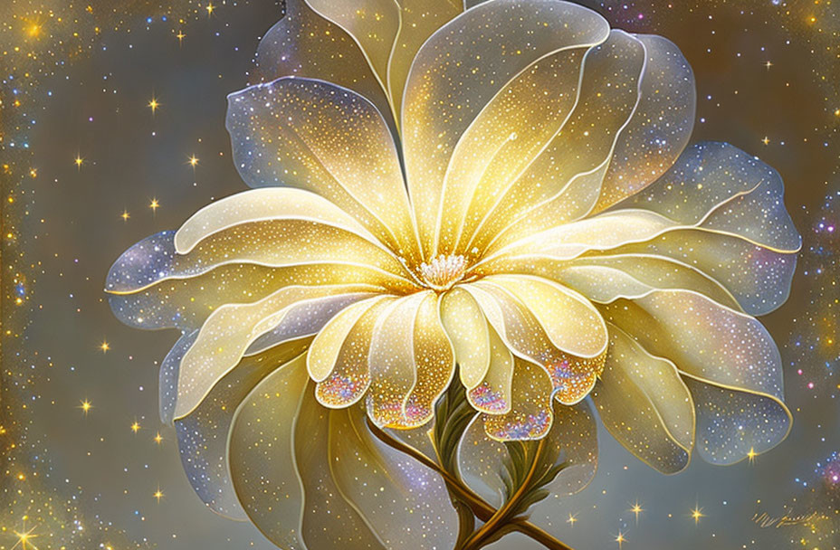 Glowing Flower with Luminescent Petals and Sparkling Droplets