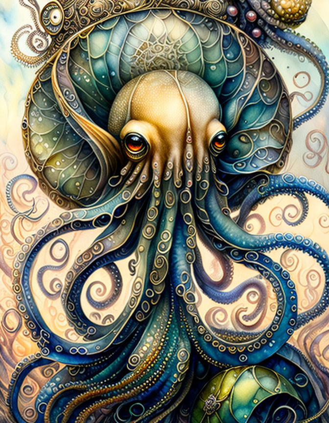 Colorful Stylized Octopus Illustration with Intricate Patterns