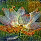 Detailed painting of luminescent flower in lush foliage