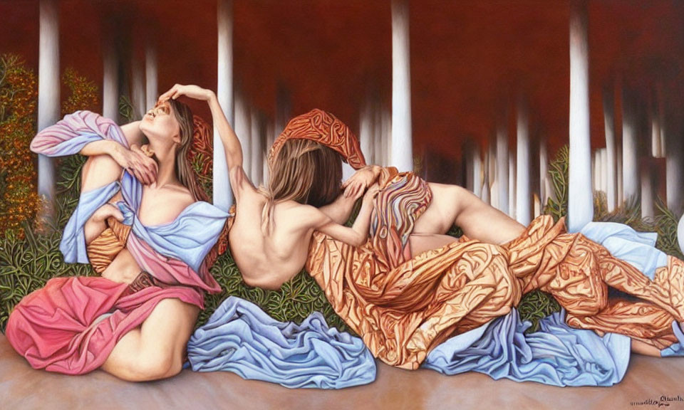 Two Women in Flowing Robes Amidst Serene Nature