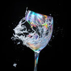 Colorful liquid splash from tipping wine glass on dark background