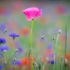 Colorful Watercolor Painting of a Garden with Pink Flower