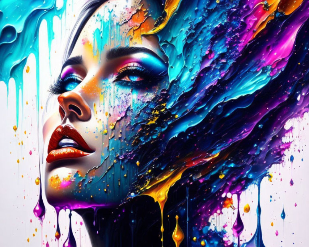 Colorful Abstract Profile Painting of Woman's Hair and Features