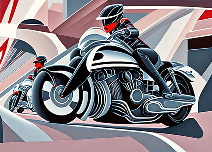 Dynamic Stylized Motorcycle Illustration with Futuristic Color Palette