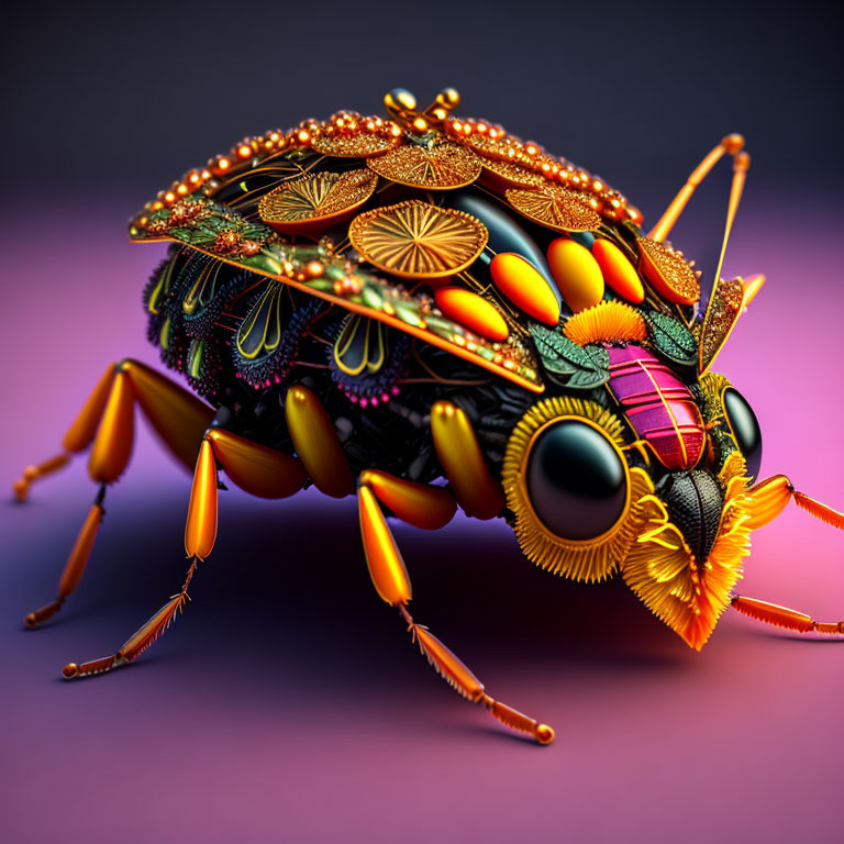 Colorful Stylized Beetle Artwork on Purple Background