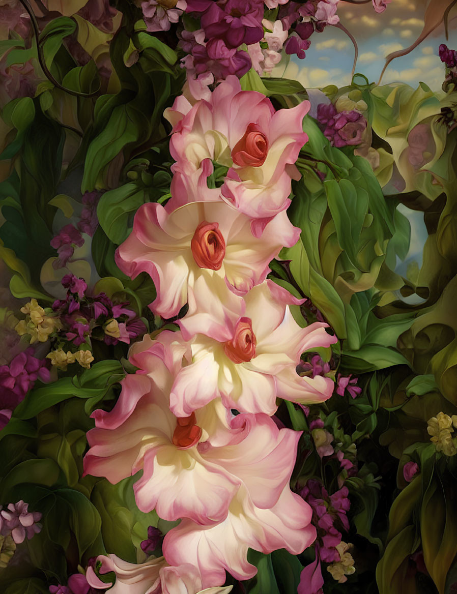 Lush Gladiolus Flowers in Digital Painting