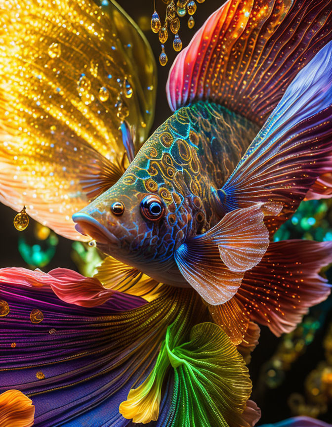 Colorful Siamese Fighting Fish Close-Up with Intricate Patterns