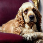 Golden Cocker Spaniel Dog Relaxing on Plush Purple Armchair