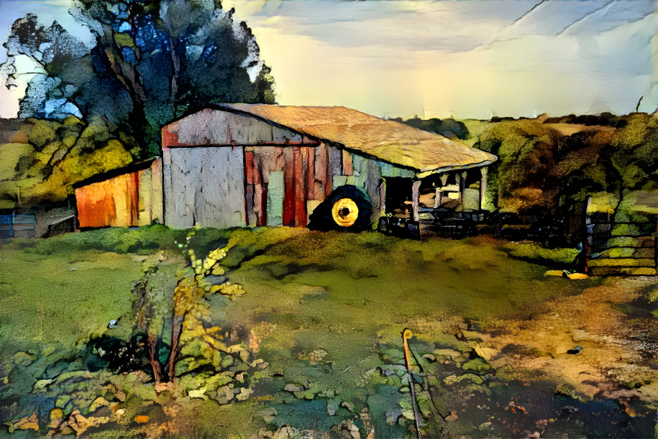 Barn with Giant Tractor Wheel 