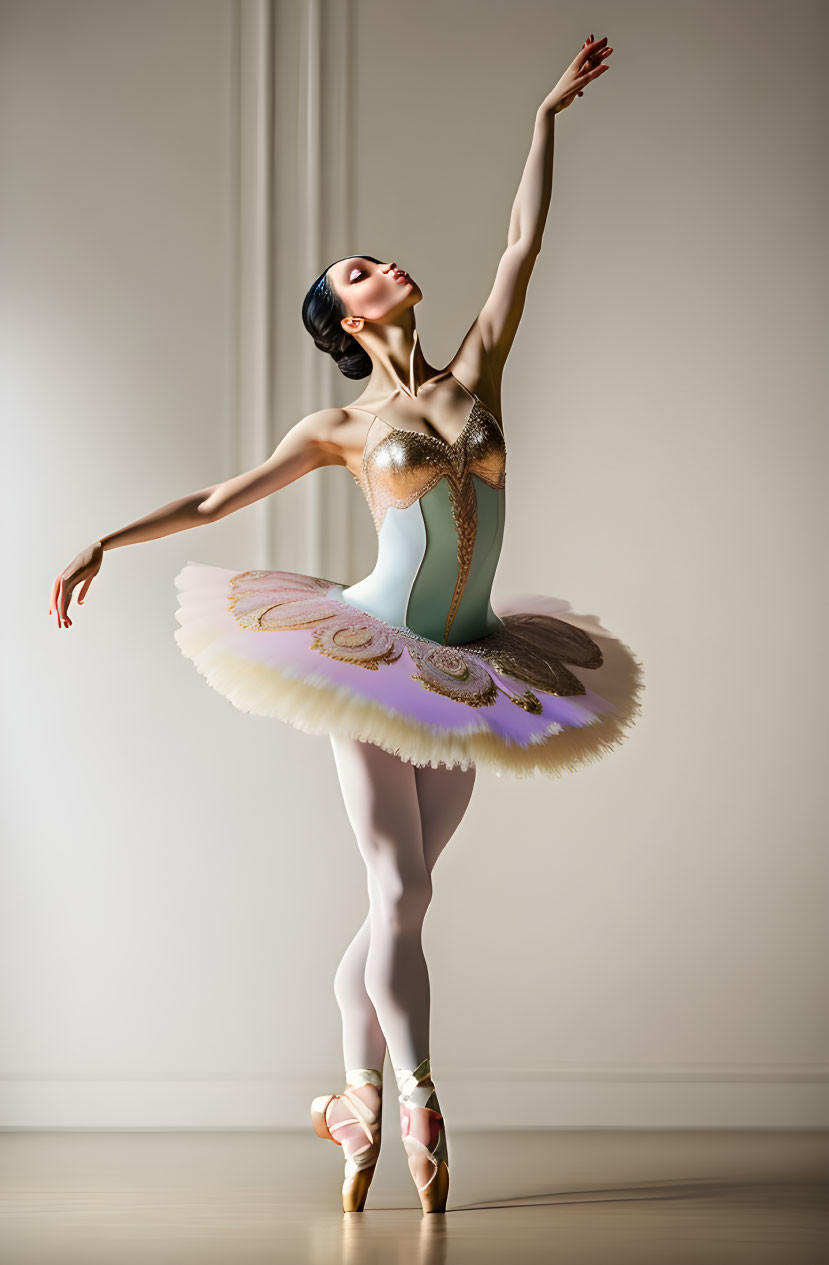 Elegant ballerina on pointe in tutu and ballet shoes