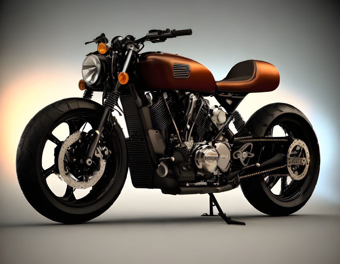 Matte Brown Retro-Style Motorcycle with Round Headlight