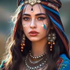 Colorful Headscarf and Boho-Chic Style on Woman with Dramatic Makeup