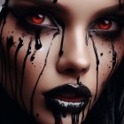 Intense red eyes and dramatic black makeup portrait.