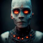 Digital artwork featuring humanoid figure with red eyes and glowing accents on dark skin.