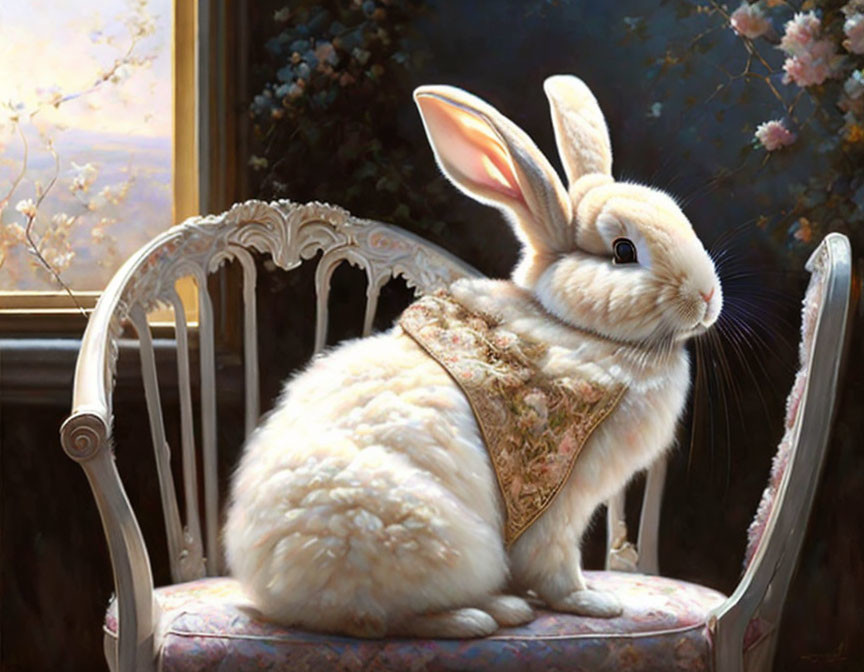 White Rabbit in Vest Relaxing on Chaise Lounge