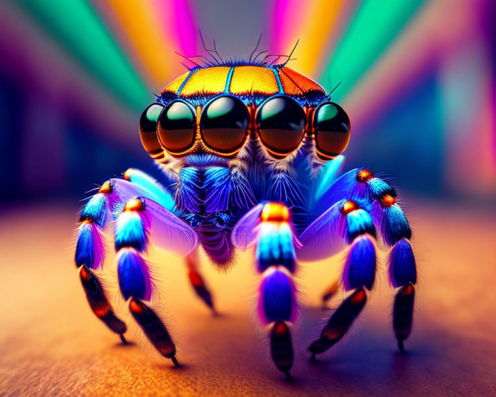 Colorful Jumping Spider on Radial Light Beams