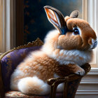 Regal Rabbit on Ornate Chair in Sunlit Room