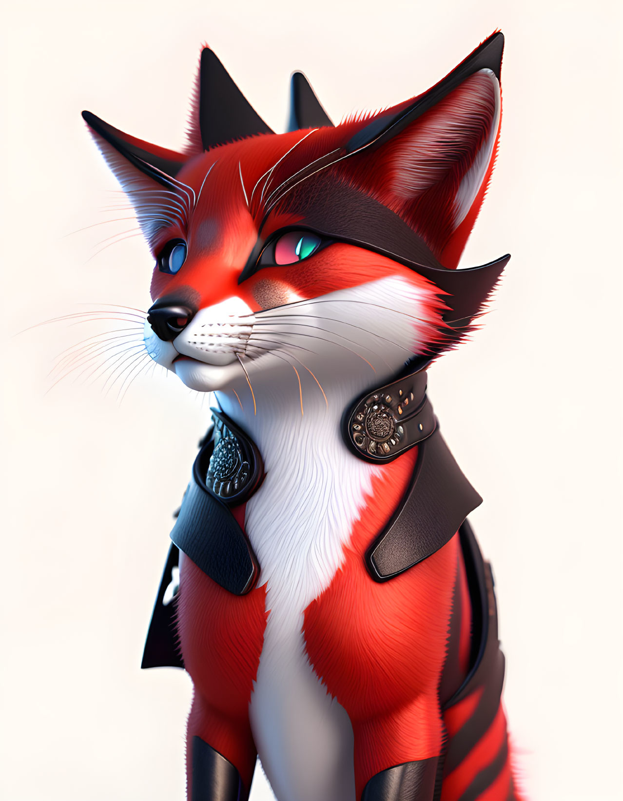 Red Fox in Stylish Leather Jacket with Metallic Badges