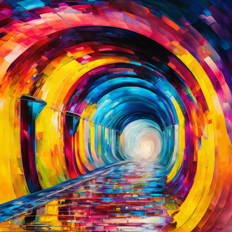 Colorful Brushstroke Tunnel with Illusion of Depth and Movement