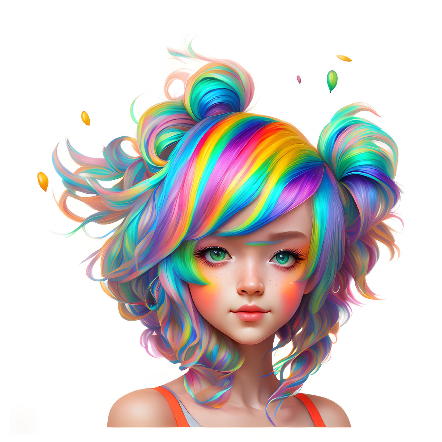 Colorful Girl Illustration with Rainbow Hair and Whimsical Makeup