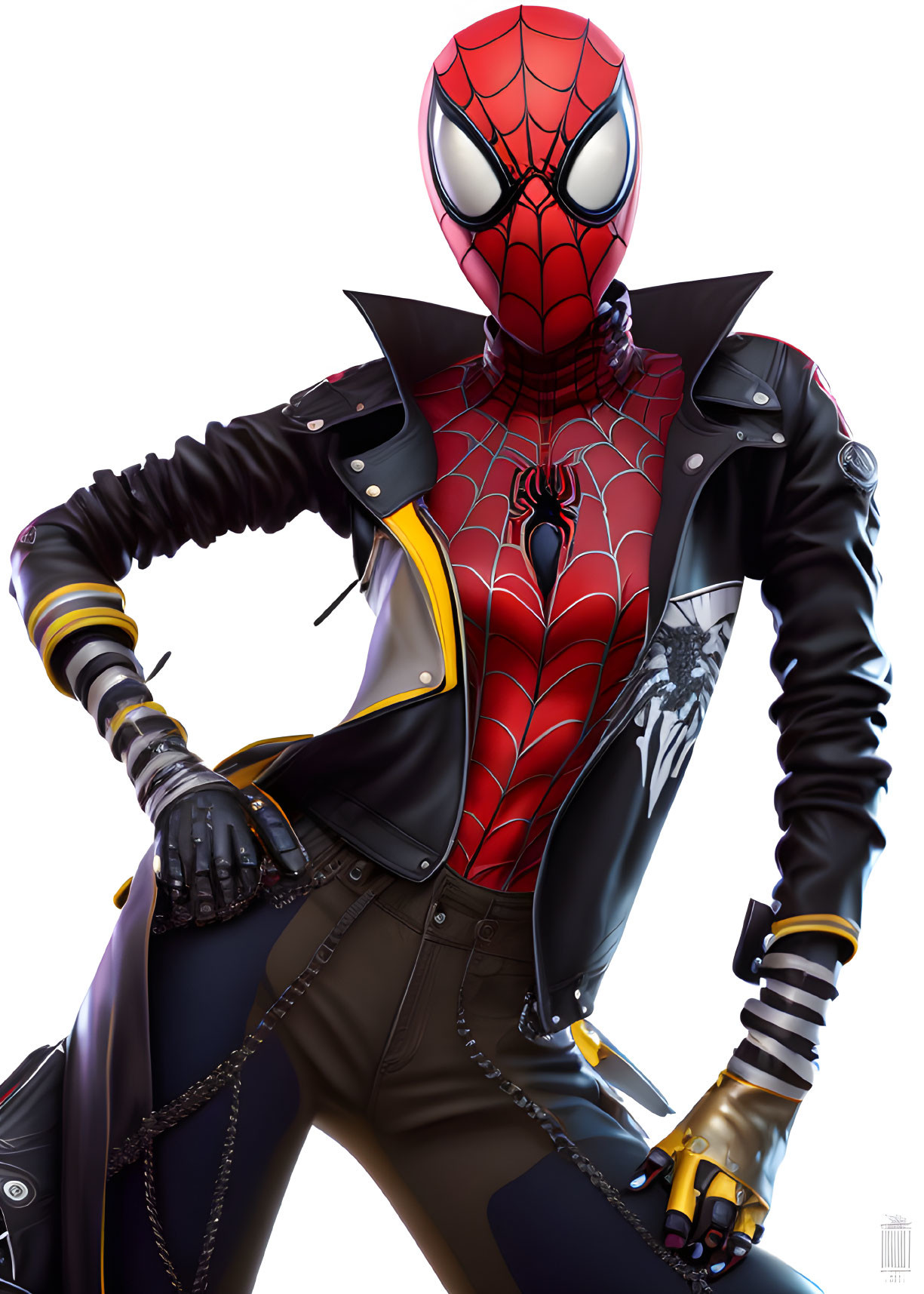 Spider-Man with modern costume design and leather jacket.