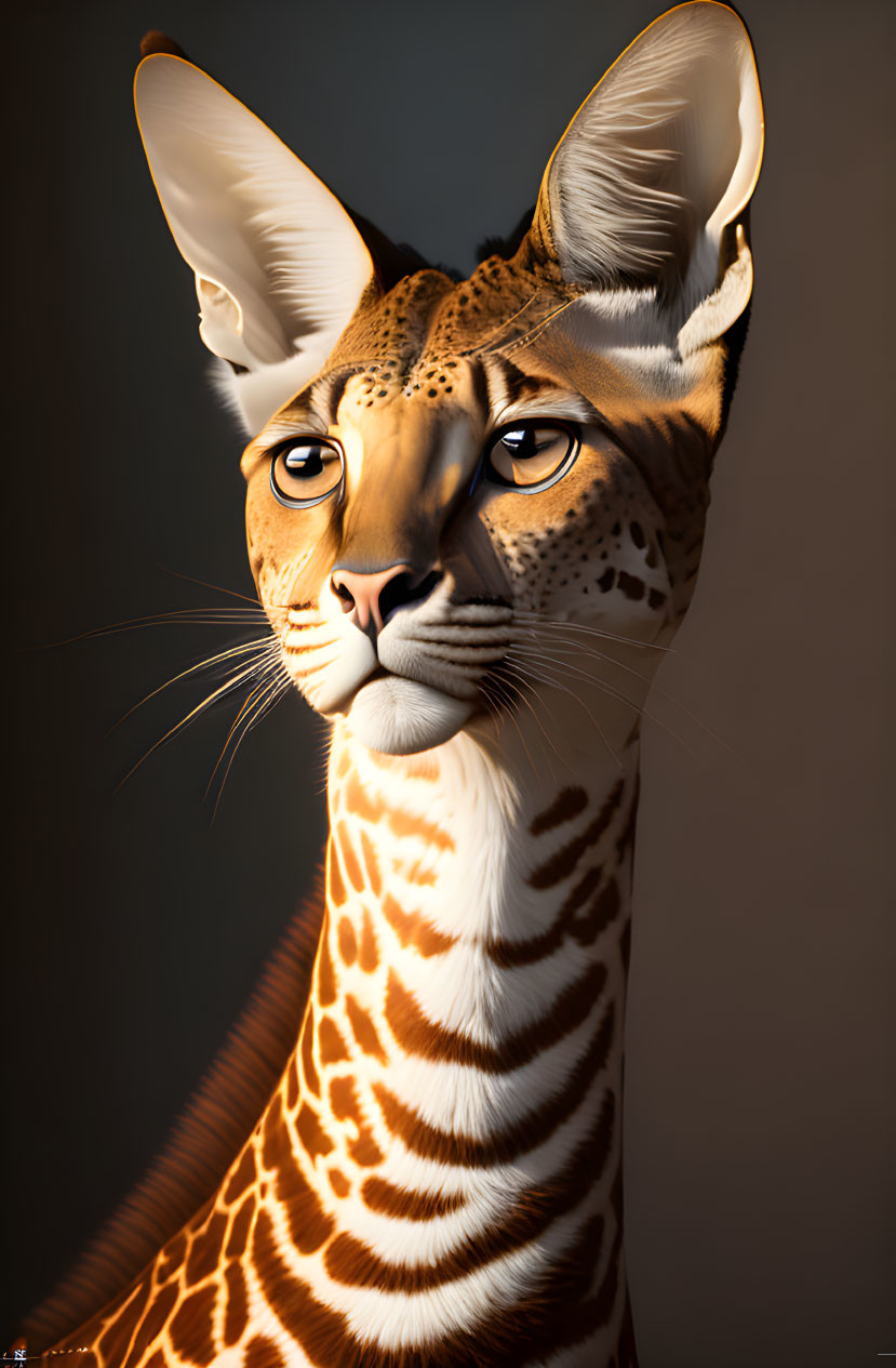 Digital artwork: Serval with large ears and spotted coat on gradient background