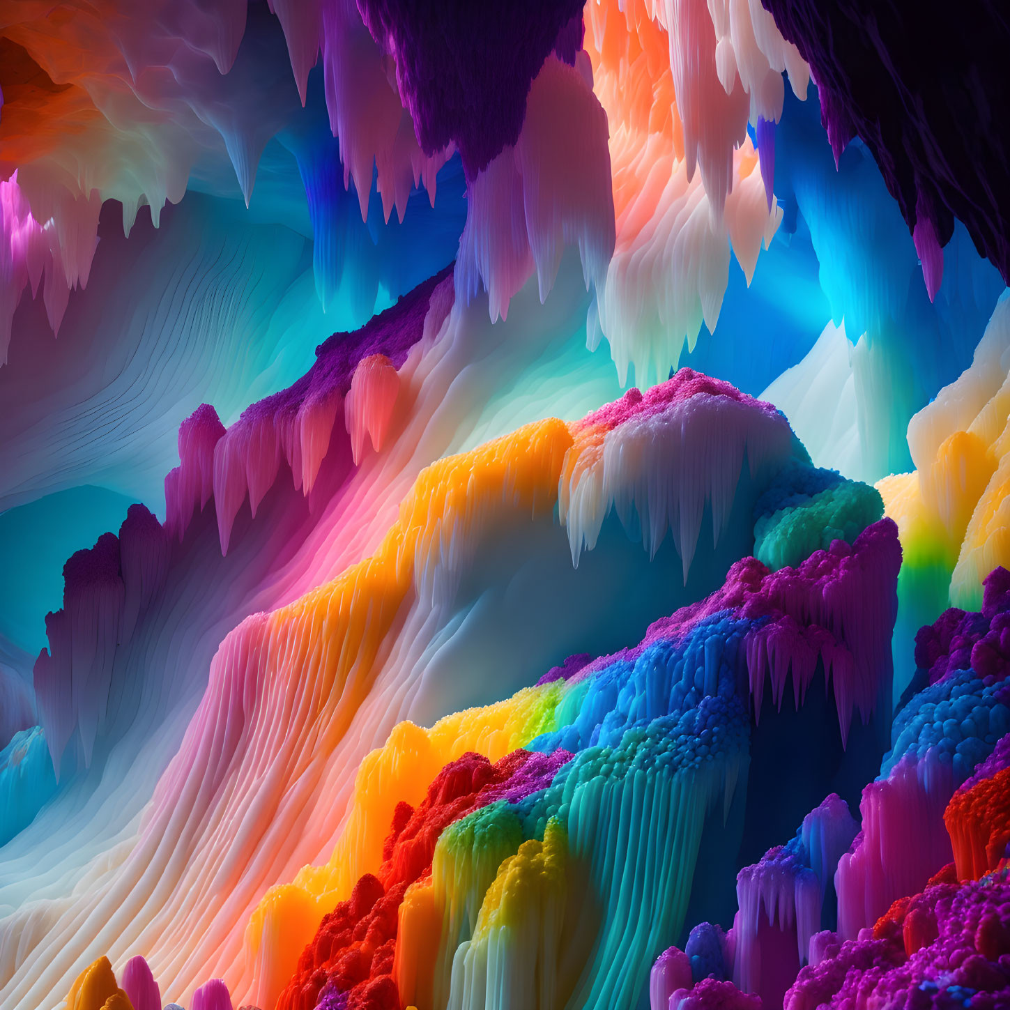 Abstract Landscape with Colorful Stalactite-Like Formations