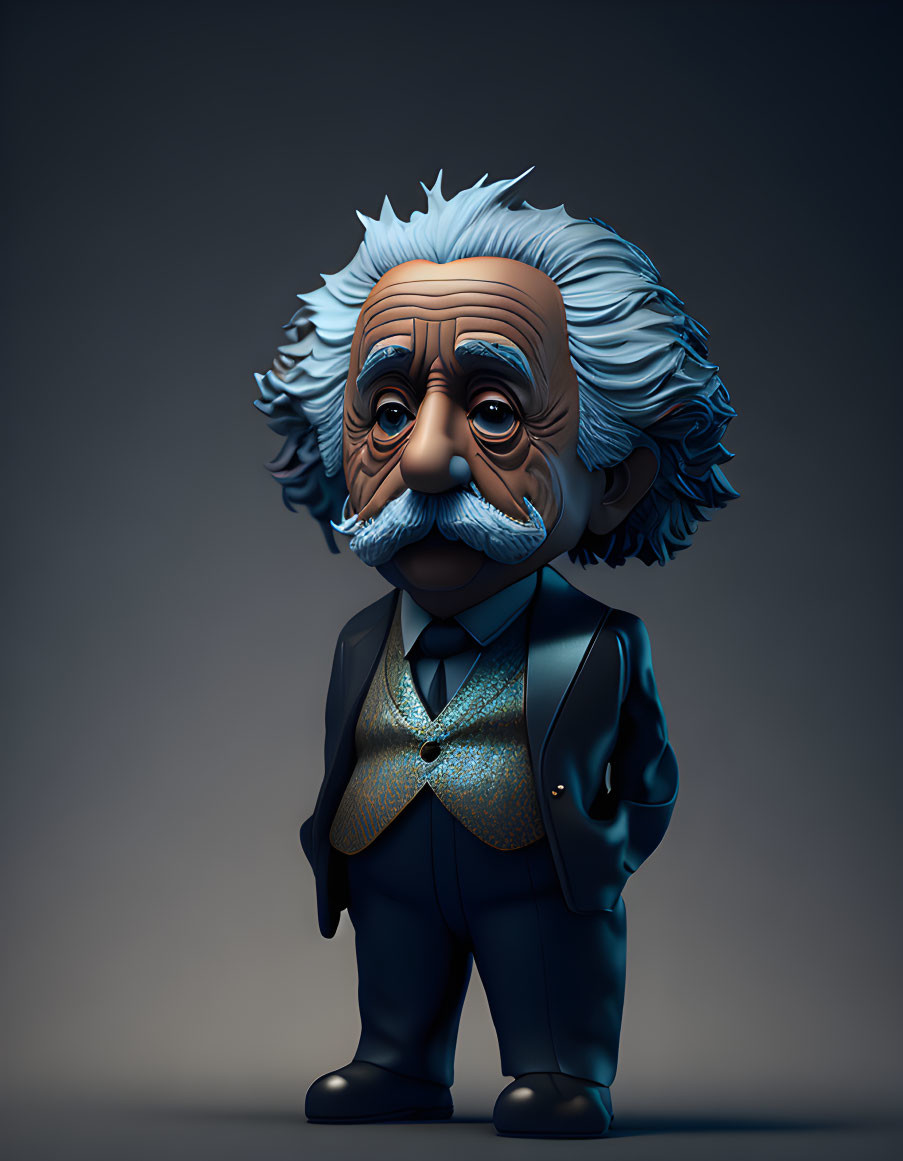 Stylized caricature of Albert Einstein with exaggerated features